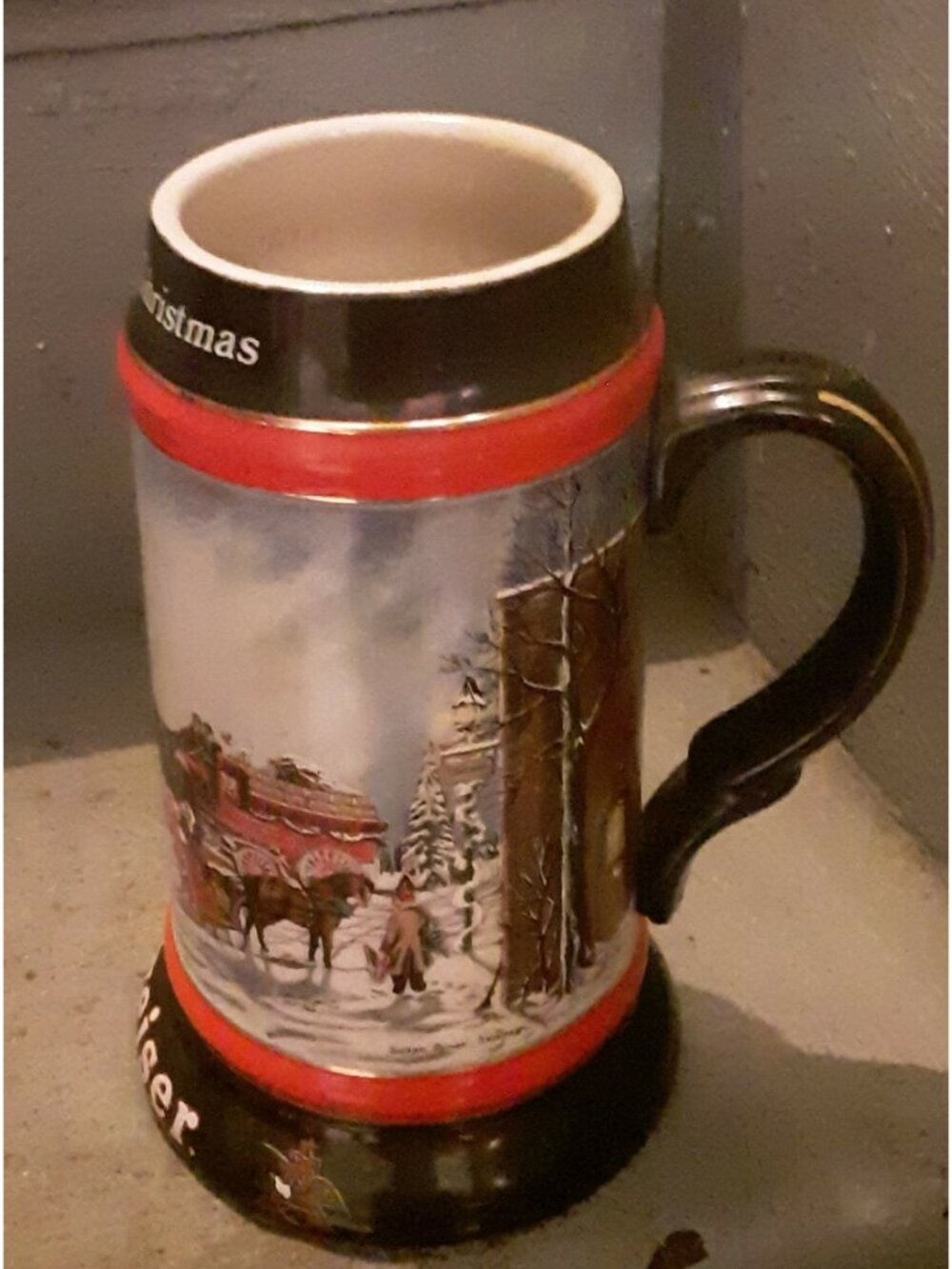 1992 Budweiser Clydesdales Holiday Beer Stein Mug Anheuser Busch Vintage